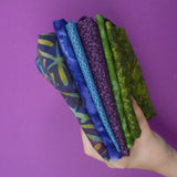 Blue, Green + Purple Quilting Weight Woven Fabric Bundle