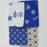 Blue + White Hannukah Quilting Weight Woven Fabric Bundle