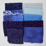Blue + Sparkly Silver Quilting Weight Woven Fabric Bundle