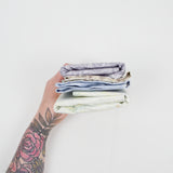Pastel Blue, Gray + Green Quilting Weight Woven Fabric Bundle