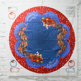 Blue + Red Reindeer Tree Skirt Panel - 44" x 44"