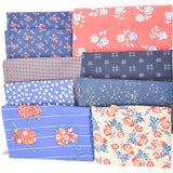 Red, Blue + White Floral Woven Fabric Bundle