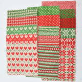 Green, Red + White Christmas Print Cut Squares Woven Fabric Bundle