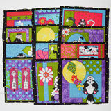 Colorful Cat Illustration Print Fabric Panels - Set of 12