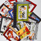 Black, White, Red + Blue Crafting Fashionista Illustration Print Fabric Panels