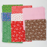Green, Red, Pink + White Floral Print Cut Fabric Bundle