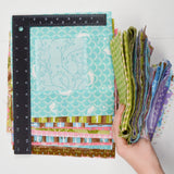Blue, Green, Brown + Purple Pieced Squares + Fabric Strips Bundle