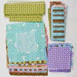 Blue, Green, Brown + Purple Pieced Squares + Fabric Strips Bundle