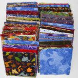 Blue, Red, Brown + White Print Flannel Fabric Piece Bundle