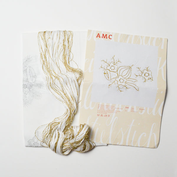 AMC White + Gold Floral Stamped Tablecloth Embroidery Kit Default Title