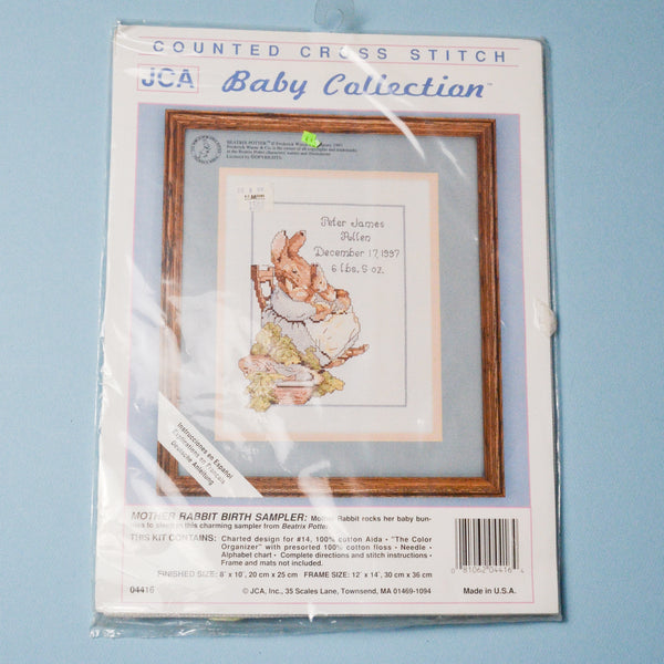 JCA Baby Collection Mother Rabbit Birth Sampler Counted Cross Stitch Kit