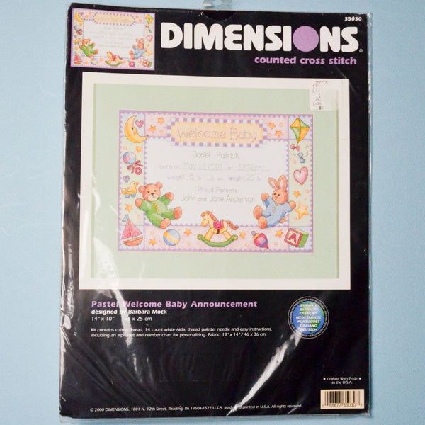 Dimensions Pastel Welcome Baby Announcement Counted Cross Stitch Kit