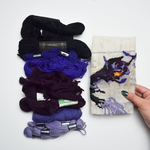 Purple Panther Needlepoint Kit - Started