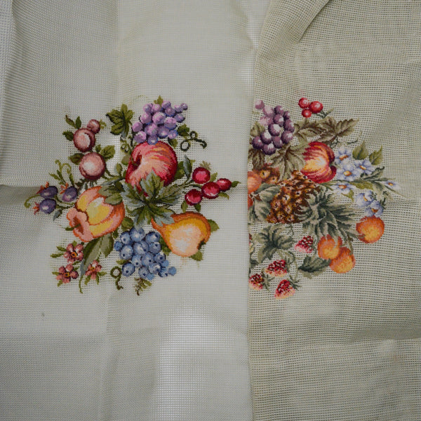 Floral Needlepoint Panels, Partially Worked with Bag + Tapestry Wool