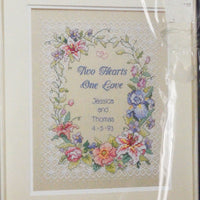 Dimensions 3122 Two Hearts Wedding Record Stamped Cross Stitch Kit