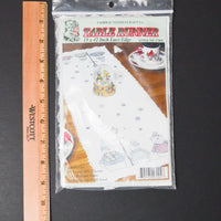 Fairway Needlecraft Co. Lace Edge Snowman Table Runner, Stamped for Cross Stitch Embroidery