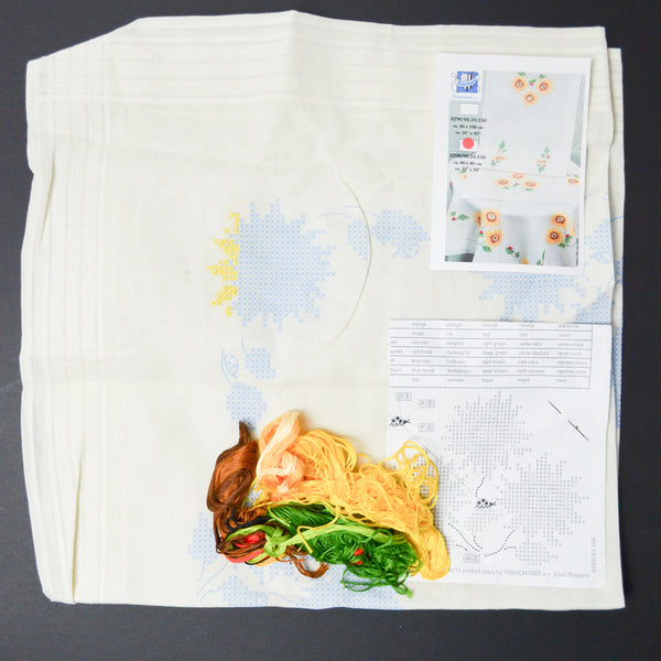 Vervaco Sunflower Stamped Tablecloth Cross Stitch Kit - Started