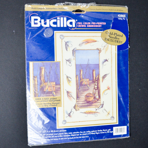 Bucilla Fishing Pier 42065 Full Color Pre-Printed Crewel Embroidery Kit