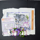 Gray Cat "Jasper" Fur + Flowers Series Cross Stitch Kit - Mostly Worked