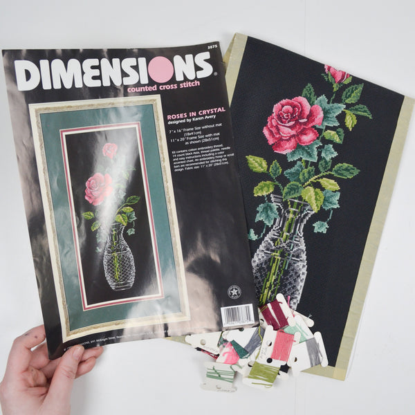 Dimensions Roses in Crystal Counted Cross Stitch Kit - Finished except for backstitching