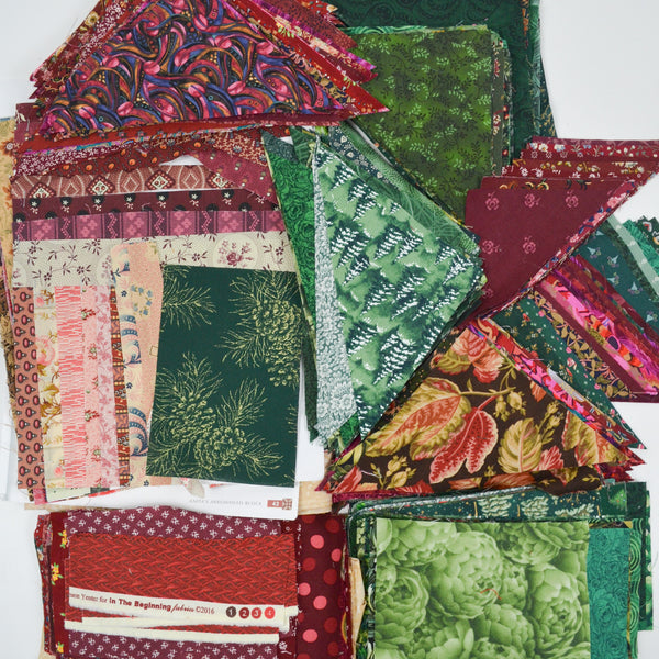 Assorted Arrowhead Quilt Patterns with Cut Red + Green Quilting Fabric Pieces