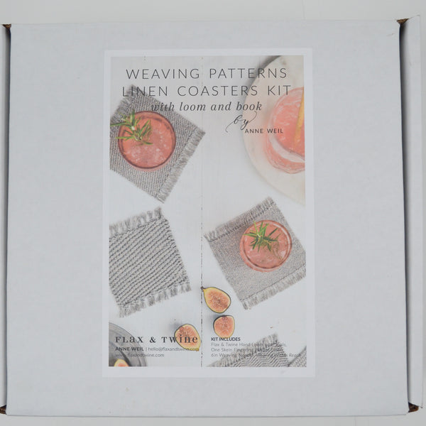 Flax & Twine Weaving Patterns Linen Coasters Kit with Loom and Book