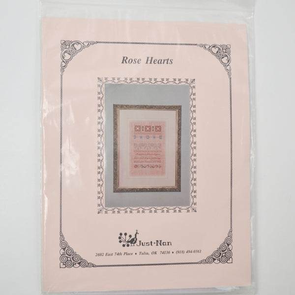 Just Nan Rose Hearts Cross Stitch Pattern, Aida + Embellishments