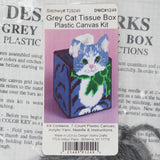 Grey Cat Tissue Box Plastic Canvas Needlepoint Kit 1249