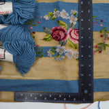 Blue + Pink Floral Needlepoint Project - Partially Completed, Includes Enough Yarn to Finish