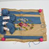 Blue + Pink Floral Needlepoint Project - Partially Completed, Includes Enough Yarn to Finish
