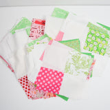 Pink, White + Green Four Patch Quilt Blocks, 9.5" Square - Set of 85