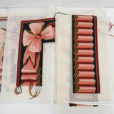 Elizabeth Bradley Ribbon & Bows Needlepoint Border Wool Cross Stitch Rug Panel Project - Partially Completed