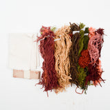 Brown, Red + Green Wool Strips + Backing for Primitive Rug Hooking