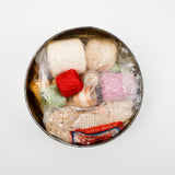 Crochet Lace Remnants, Supplies + Tatting Shuttle in Vintage Tin