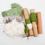 CD Drop Spindle with Green + White Roving