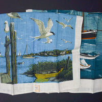 Vintage Bob Goryl Bird + Ship Seaside Print Linen Tea Towel Wall Hangings - Set of 2