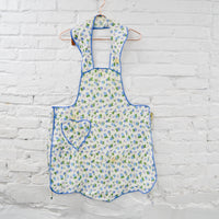 Blue Vintage Floral Apron with Heart Pocket - Stained