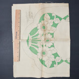 Green + Beige Floral Linen Dresser Scarf, Stamped for Embroidery + Partially Painted