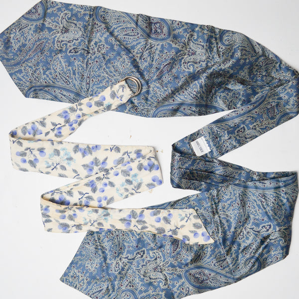 Blue Floral Silk Necktie + Belt