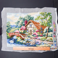 Sunset English Garden Completed Needlepoint Panel - 16" x 12"