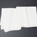 White Scalloped Edge Napkins with "T" Embroidery + Eyelet Lace