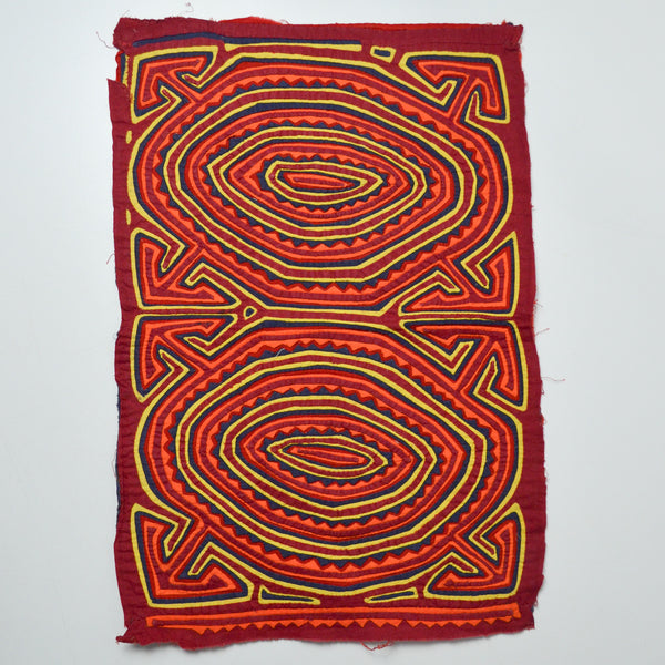Red + Orange Mola Embroidery Panel - 13" x 22"