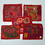 Red Mola Embroidery Panels - Set of 5