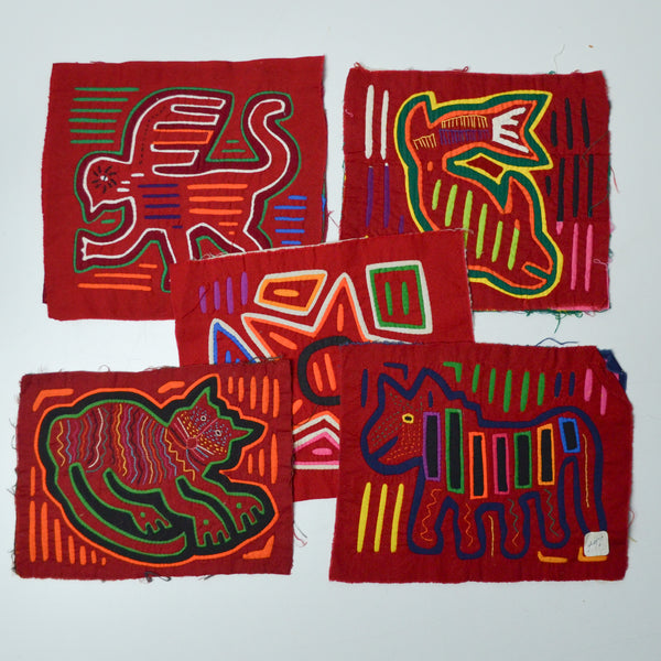 Red Mola Embroidery Panels - Set of 5