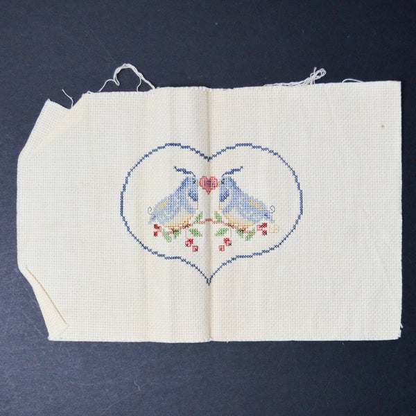 Bird Heart 1986 Finished Cross Stitch Panel - 7.5" x 11"