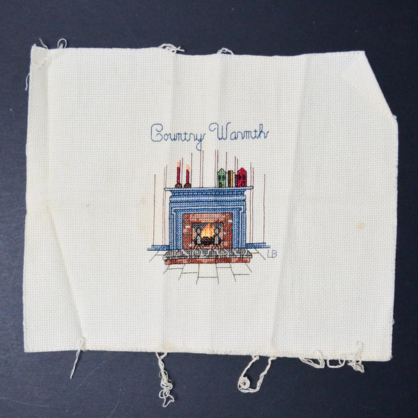Country Warmth Fireplace Finished Cross Stitch Panel - 10" x 12"
