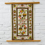 Brown + Green Folk Art Print Linen Tea Towel
