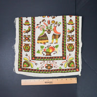 Brown + Green Folk Art Print Linen Tea Towel