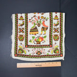 Brown + Green Folk Art Print Linen Tea Towel