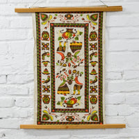 Brown + Green Folk Art Print Linen Tea Towel